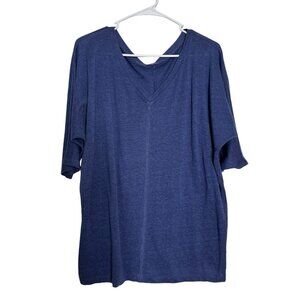 Eileen Fisher Women top size PL Large scoop Batwing  Solid Purple 100%linen